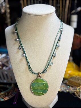 Kenneth Cole Green Layered Round Pendant Necklace